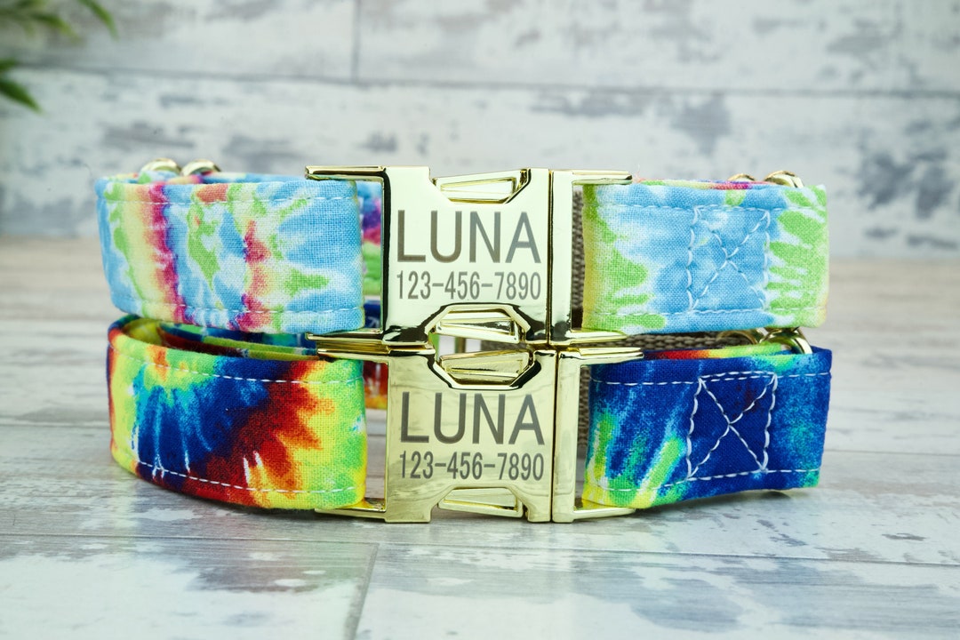 Tie Dye Dog Collar W/ Metal Buckle, Martingale, HAND MADE , Custom