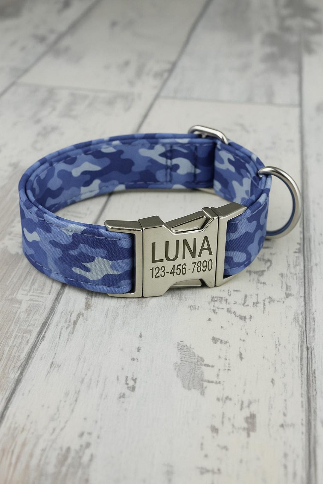 Blue Camo Dog Collar W/ Metal Buckle, HAND MADE , Custom Engraved ...