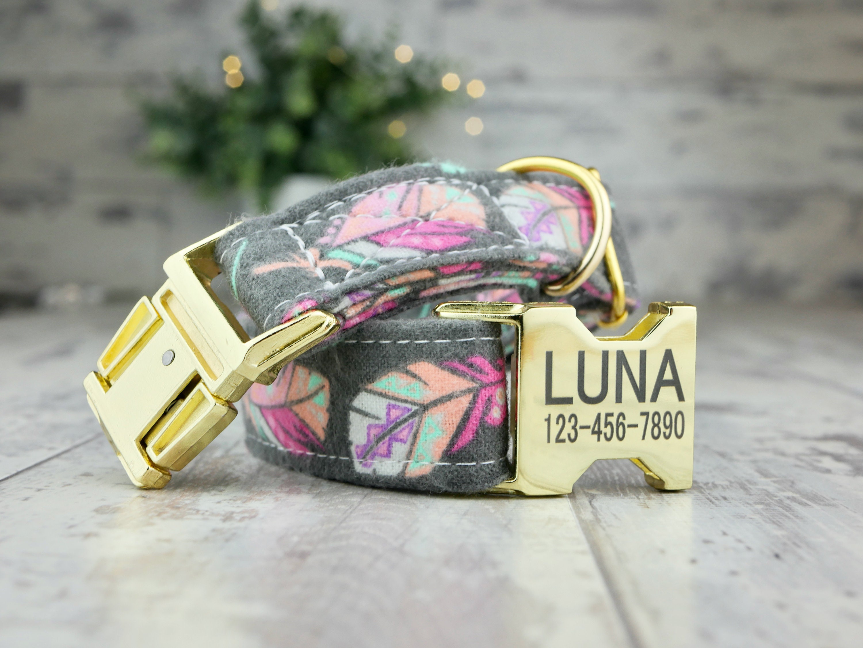 Personalized Boho Feather Dog Collar w/ Metal buckle HAND Etsy