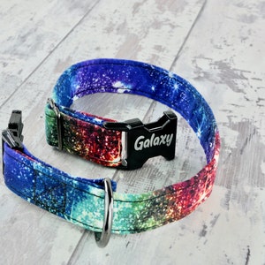 Galaxy Style Dog collar personalized w/ metal buckle, HAND MADE , Custom Engraved, Designer collar, 1 inch wide