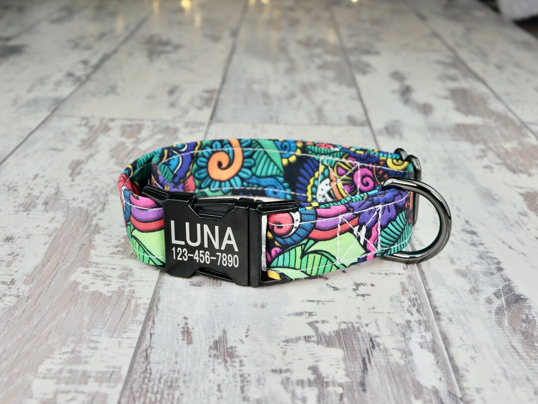 Geo Style Dog Collar W/ Metal Buckle, HAND MADE , Custom Engraved