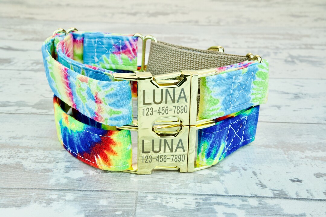Tie Dye Dog Collar W/ Metal Buckle, Martingale, HAND MADE , Custom