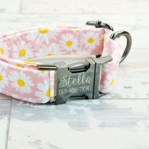 Light pink daisy Floral Dog Collar w/ metal buckle or plastic | HAND MADE | Custom Engraved Personalized Collar | 1 inch wide | collar