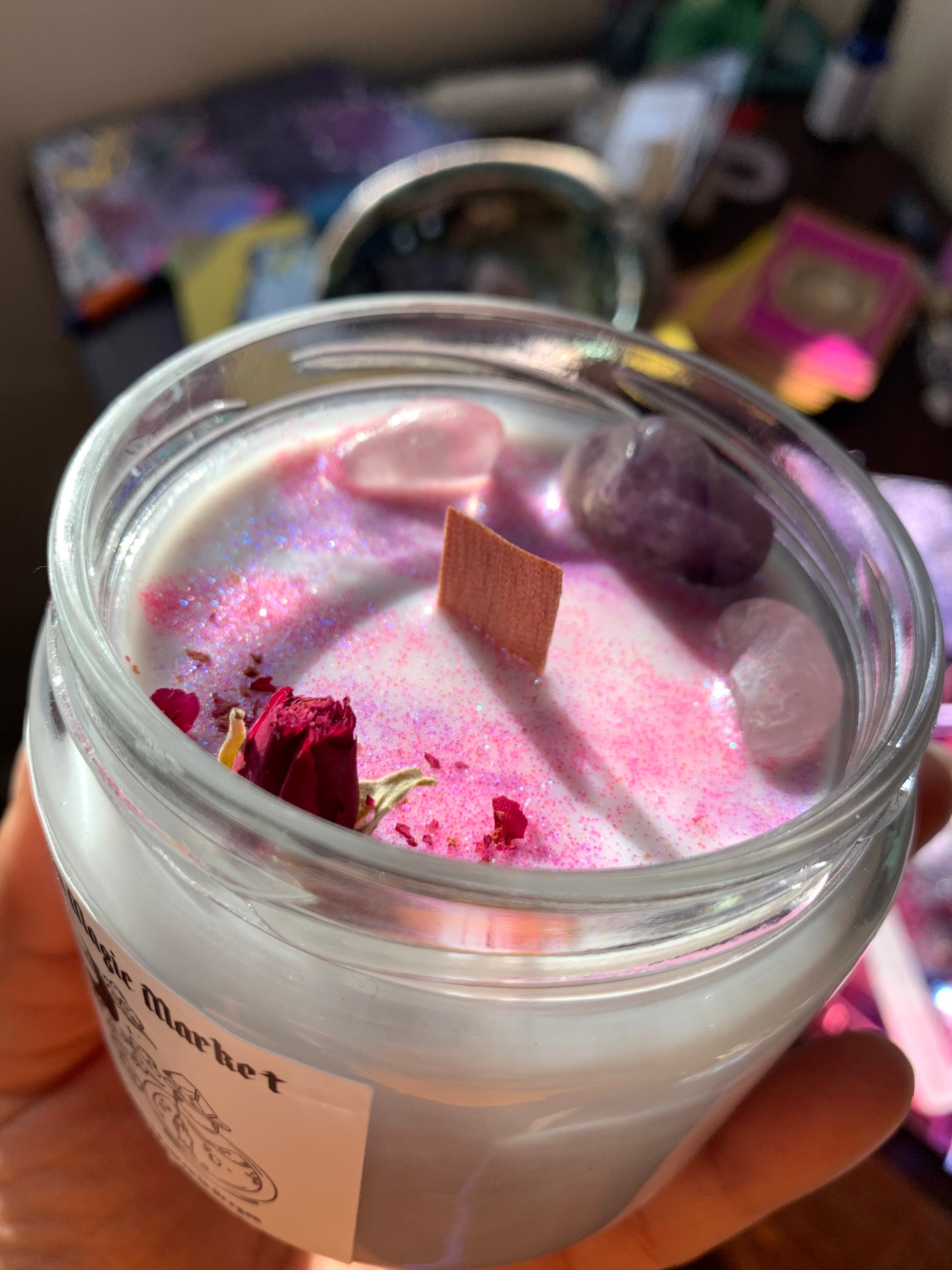 Custom 12oz Intention Candles // Crystal and Herb Candles // Etsy