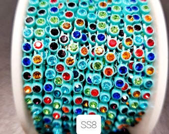 Beautiful SS8 Blue Plastic Multi Color Rhinestone Banding/Decorative Trim/Embellishment/Beading Supplies/Jewelry Making/Craft Supply/Sewing