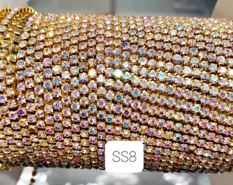 Schöne SS8 Gold AB Metall Strass Streifen/dekorative Trim/Verzierung/Perlen Zubehör/Schmuckherstellung/Handwerk Zubehör/Nähen