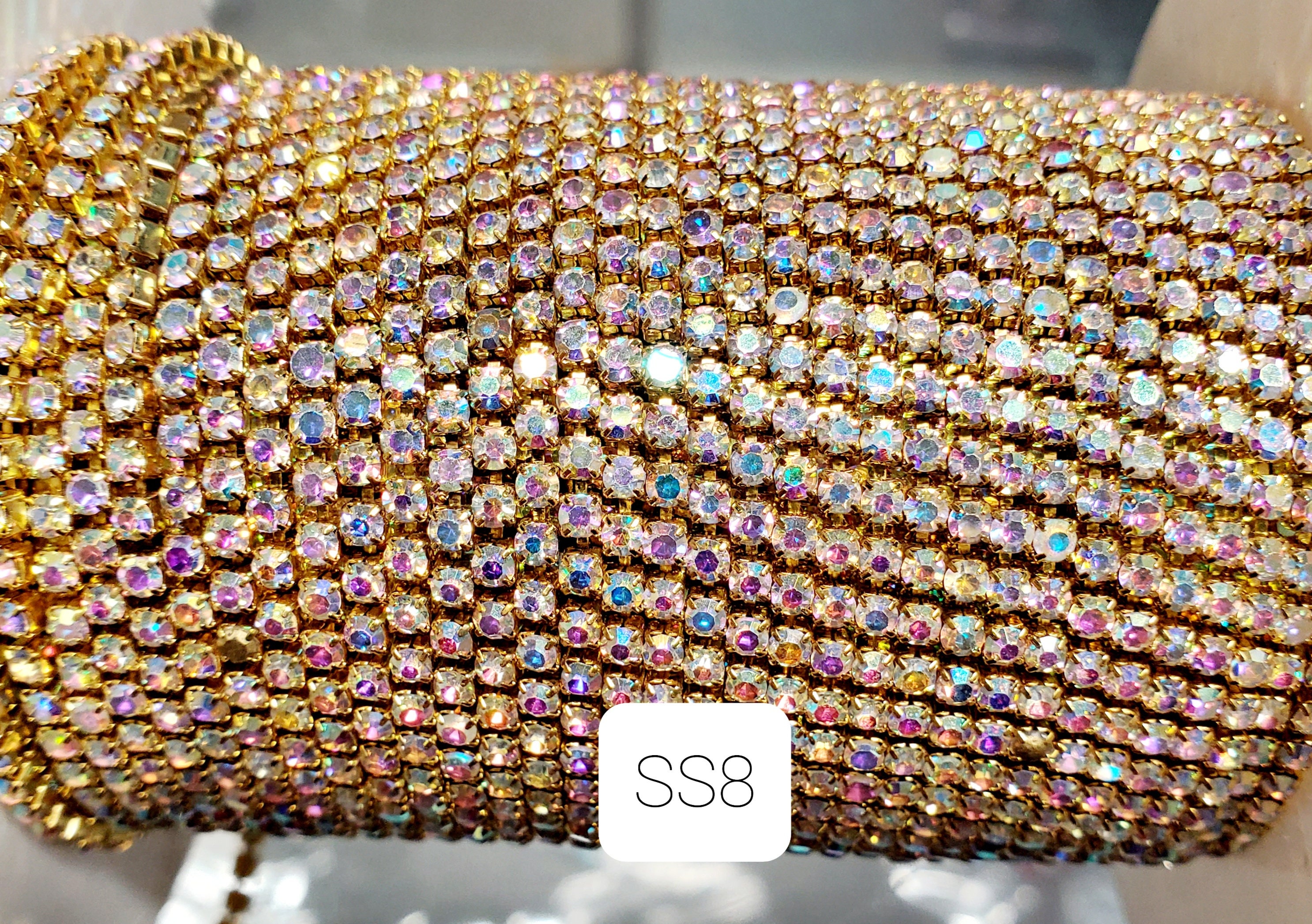 Beautiful SS8 Gold AB Metal Rhinestone Banding/Decorative Trim/Embellishment/Beading Supplies/Jewelry Making/Craft Supplies/Sewing