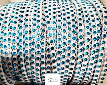 Beautiful SS8 White Plastic Blue Rhinestone Banding/Decorative Trim/Embellishment/Beading Supplies/Jewelry Making/Craft Supplies/Sewing