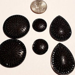 Set of Three Assorted Pairs Black Cabochons/Beading Supplies/Jewelry Making/Acrylic Centers/Native American Beading Supplies/Gems