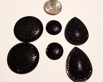 Set of Three Assorted Pairs Black Cabochons/Beading Supplies/Jewelry Making/Acrylic Centers/Native American Beading Supplies/Gems