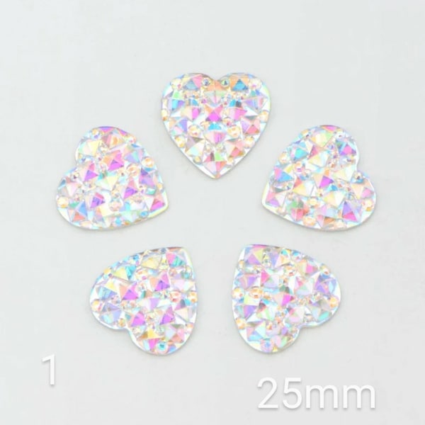 Beautiful Set of AB Acrylic Heart Cabochons/Resin Hearts/Beading Supplies/Plastic Heart Gems/Sewing Materials