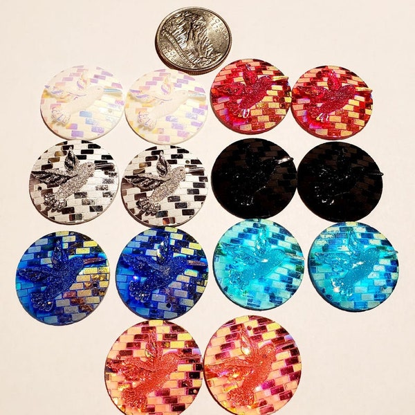 Round Acrylic Hummingbird Cabochons/Native American Beading Supplies/Acrylic Centers./ Jewelry Making/Craft Supplies