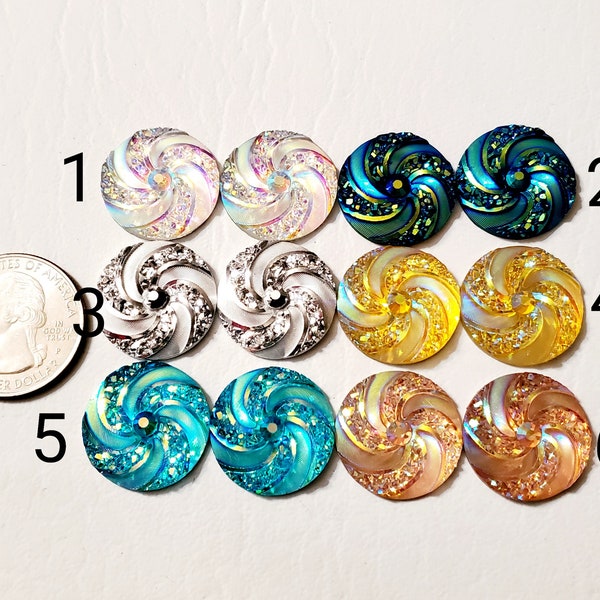 Pair of Beautiful 20 cm Round Swirl Cabochons/Beading Supplies/Acrylic Centers/Plastic Gems/Jewelry Making Materials