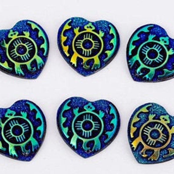 Turtles-Set of 25 mm Heart Shape Resin Sew On Cabochons/Native American Beading/Jewelry Making/Beading Supplies/Scrapbooking