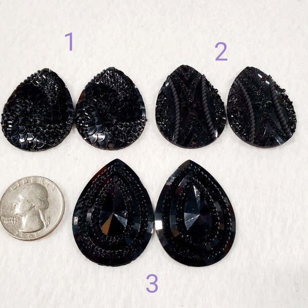 Pair of Resin Black Cabs/Acrylic Centers/ Cabochons/Beading Centerpieces/Beading Cabs/Jewelry Making