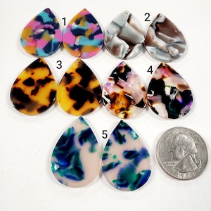 Pair of Beautiful Teardrop Acetate Cabochons/Acrylic Centers/Beading Supplies/ Jewelry making Materials