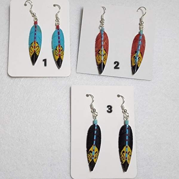 Beautiful Native American Bone Feather Earrings/Tribal Earrings/Feather Earrings/Accessories/ Beading Supplies