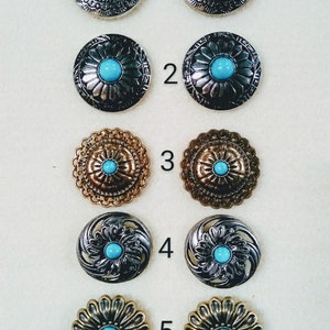 Beautiful Round Metal Concho With Blue Turquoise Center/Beading Supplies/Jewelry Making Material/Craft Supplies/Metal Stamping/Embellishment
