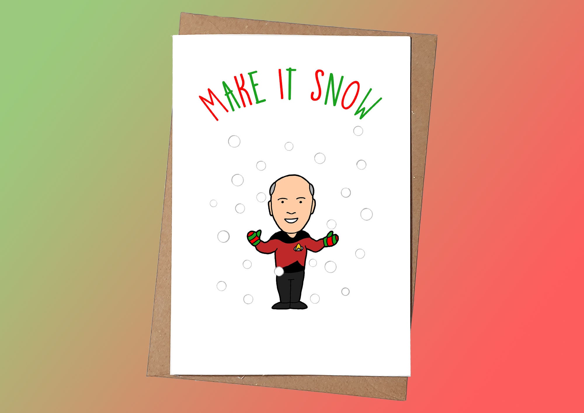 STAR TREK Christmas Card Jean Luc Picard Make It Snow | Etsy