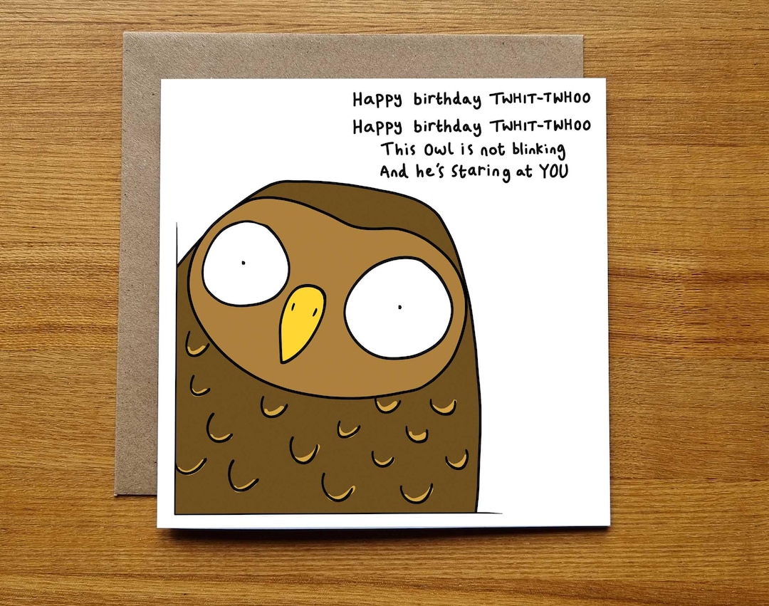 Funny Owl Birthday Card - Staring Owl - Bird Birthday Card - Etsy