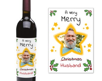 Christmas Gift For Husband - Personalised Xmas Wine Bottle Label - Gift for Him - Custom Made