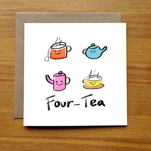 40th Birthday Card - Funny Pun Card - "Four-Tea" - Tea Drinker's Fortieth Birthday Card