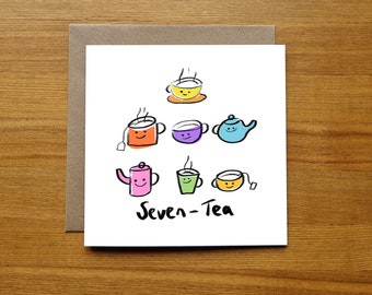 70th Birthday Card - Funny Pun Card - "Seven-Tea" - Tea Drinker's Seventieth Birthday Card