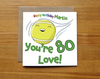 80th Birthday Tennis Card - You're 80 Love
