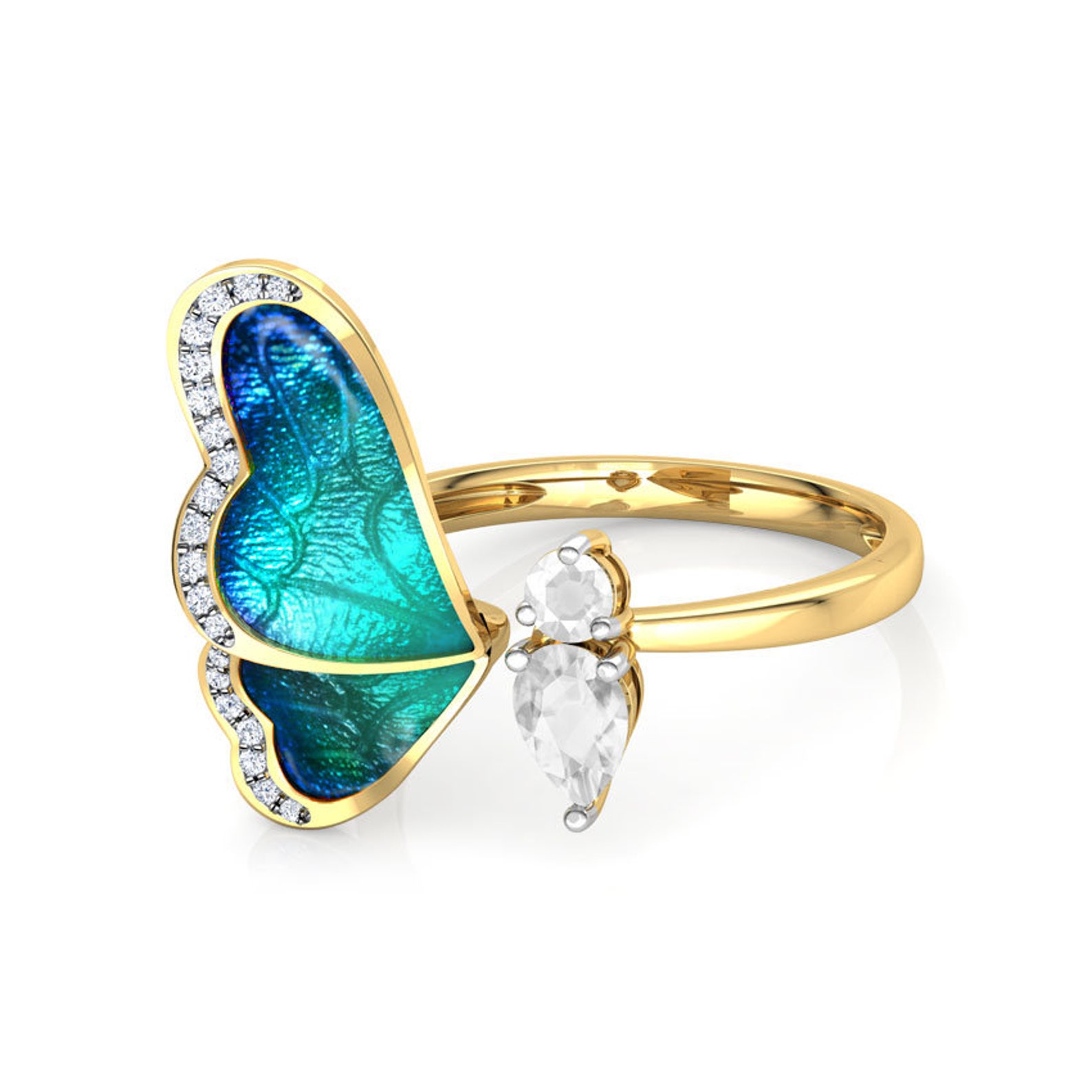 One Wing Blue Butterfly Ring 14k/18k Hallmark Ring Gold Etsy