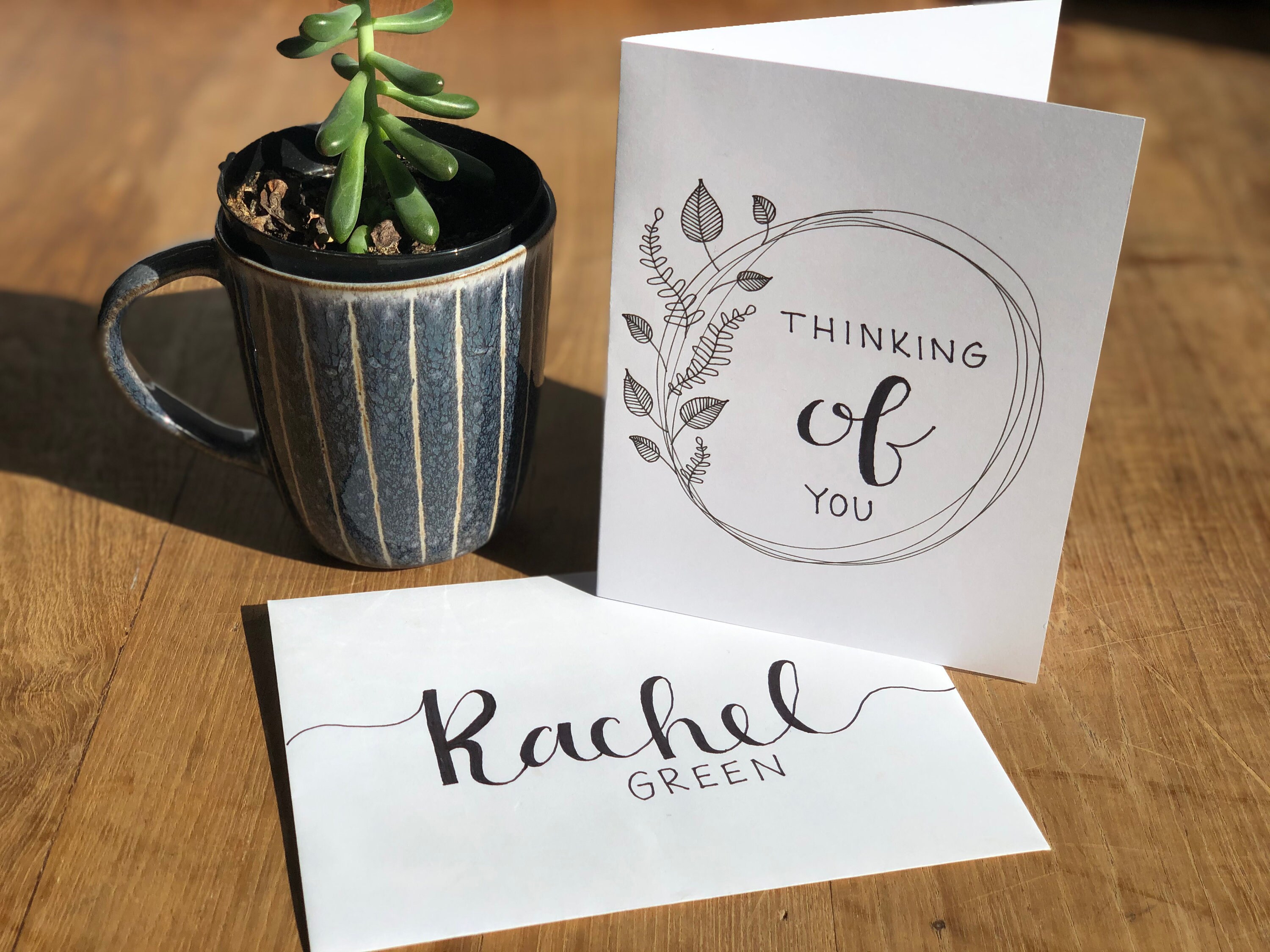 Thinking of You Greeting Card Hand Drawn with Personalized - Etsy.de