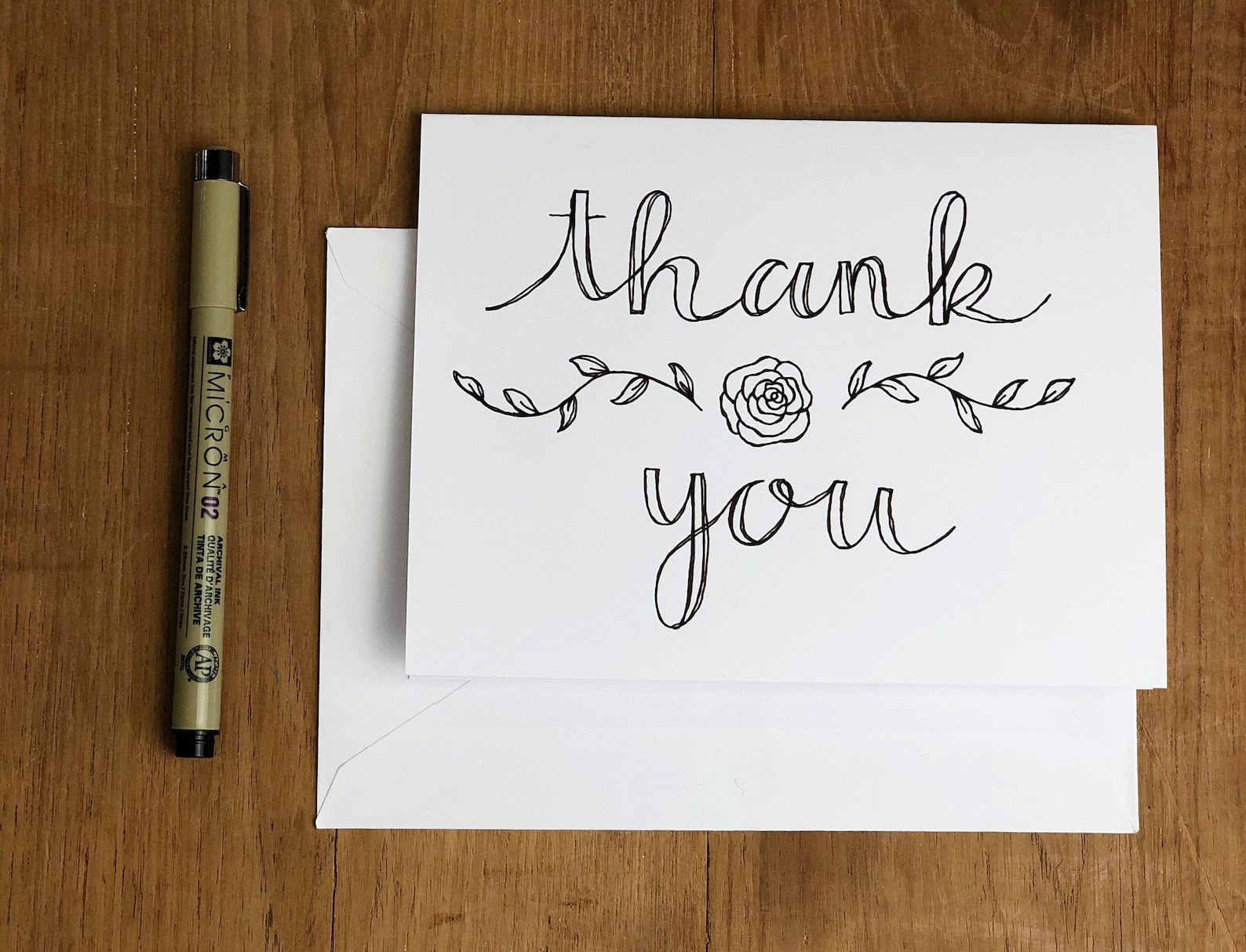 Thank You Greeting Card | Hand Drawn With Personalized Envelope — Blank ...