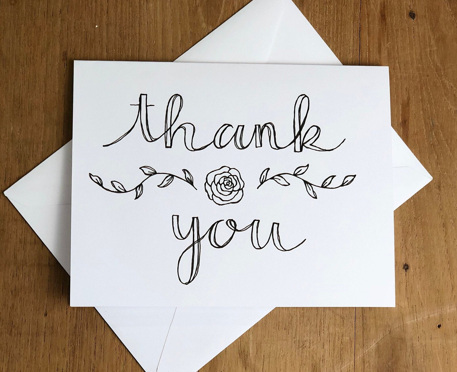 Thank You Greeting Card Hand Drawn With Personalized Envelope - Etsy
