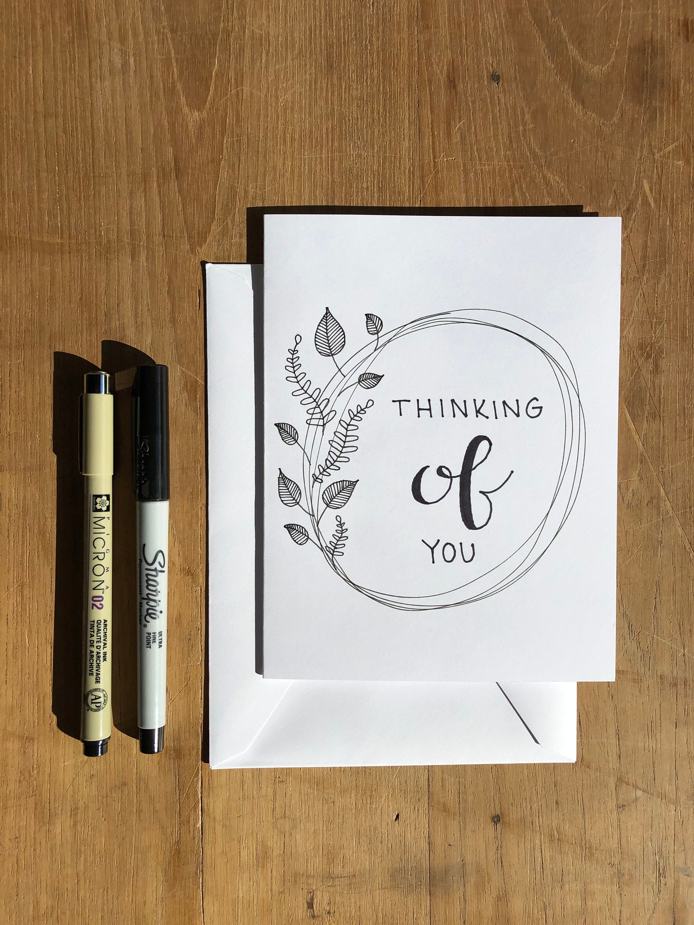 Thinking of You Greeting Card | Hand Drawn With Personalized Envelope ...