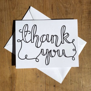Thank You Greeting Card | Hand Drawn with Personalized Envelope — Calligraphy Script, Blank Inside