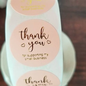 1" Runde Rosa Papier Sticker mit goldfarbener Folie - Thank you for Support My Small Business - Handmade with Love - 500 Stk. 1 Tag Versand