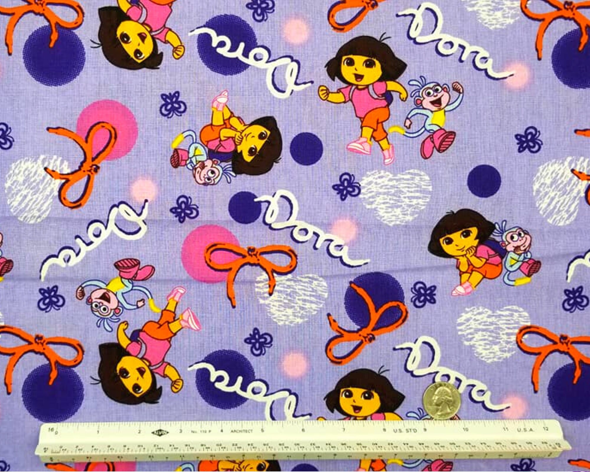 Purple Dora Cotton Fabric, Dora Fabric With Boots Monkey, Dora the