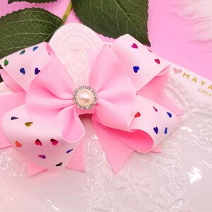 Wunderschönes Band Haarschleifen, Herzen Band Haarschleife, Bunte Haarbändchen, Geburtstag Haarschleifen, Wunderschöne Haarschleifen, Rosa Boutique Schleife