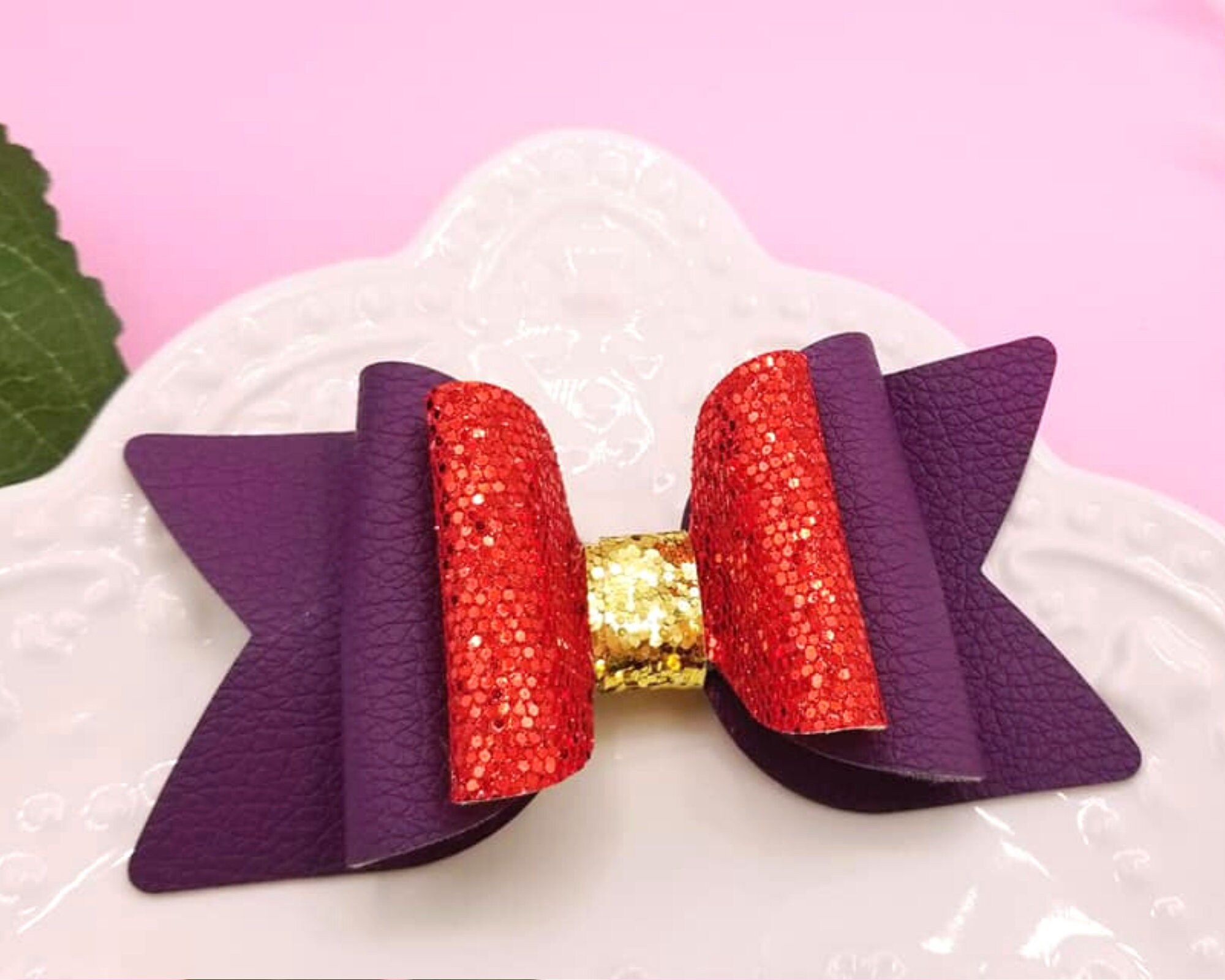 Purple Faux Leather Hair Bows Gold Hair Bows Purple and Red Etsy UK