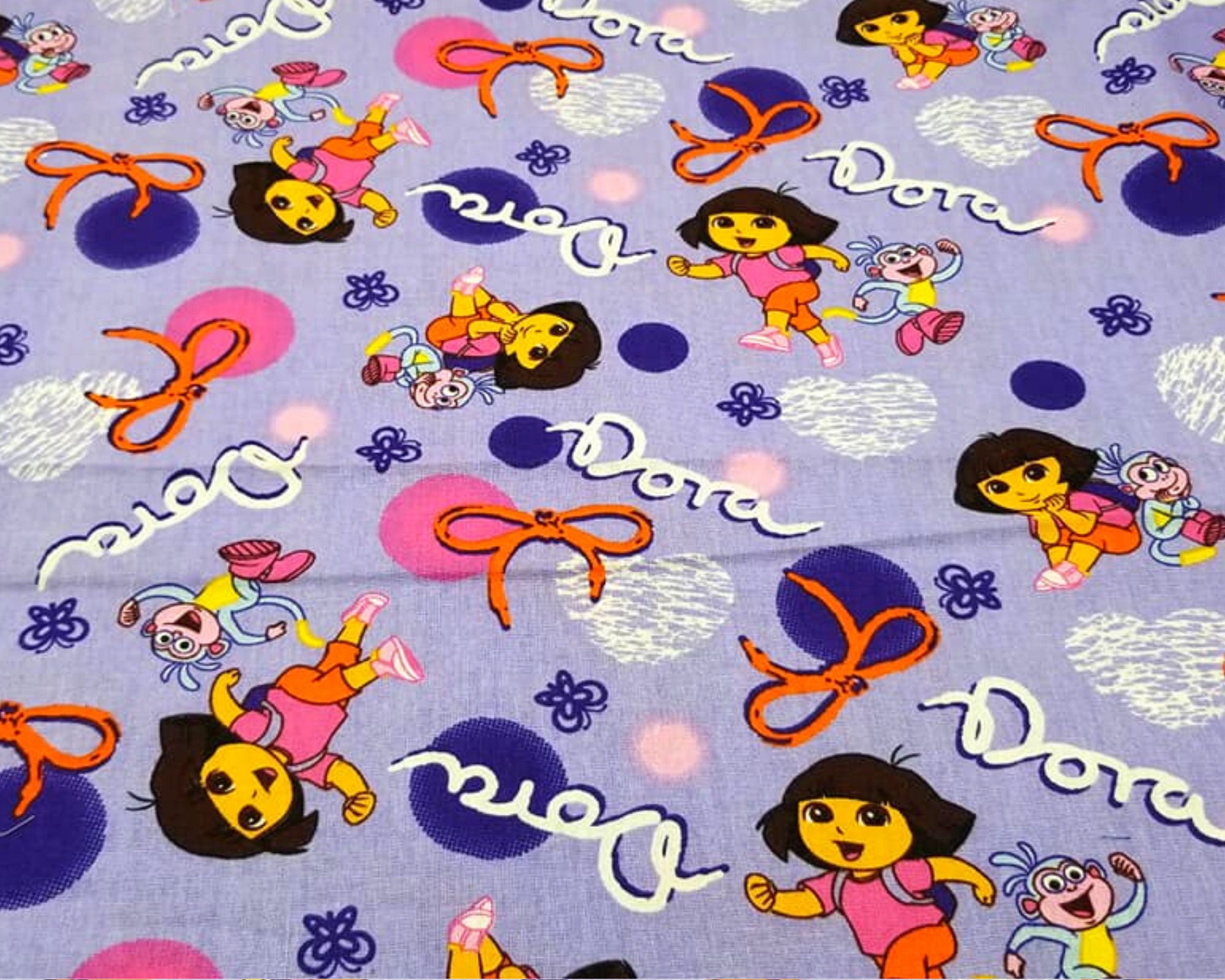 Purple Dora Cotton Fabric, Dora Fabric With Boots Monkey, Dora the