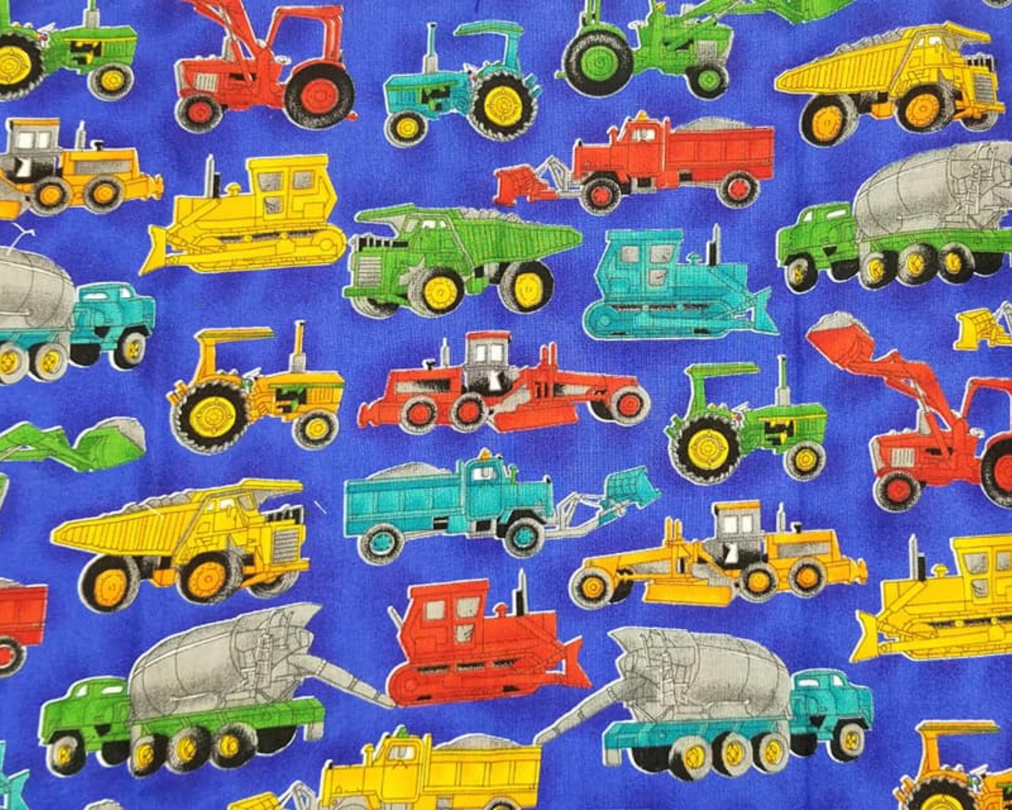 Blue Cotton Fabric With Multicolor Tractors Blue Cotton Etsy UK