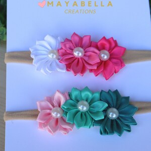 Baby Headband Floral Set,  Soft Nylon Headbands, Newborn Headband, Newborn Photography, Baby Shower Gift for Girl, Floral Headband Baby