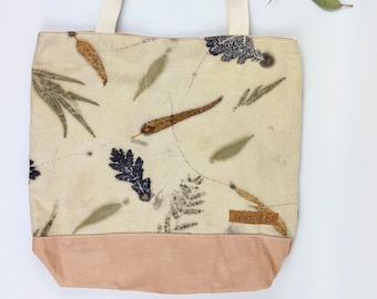 Torba z bawełny organicznej z nadrukiem botanicznym, naturalny barwnik, wzór liści