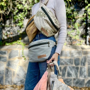 Eco-Friendly Fanny Pack, Natural Dye Cotton Waist Bag, Ecoprint Vegan Rave Bag