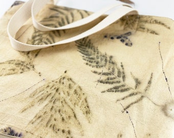 Torba Leaves Impression, naturalnie farbowana torba, torba na ramię z nadrukiem ekologicznym, duża torba z nadrukiem botanicznym, wegański odcień, zielona torebka, farbowana ręcznie, powolny proces