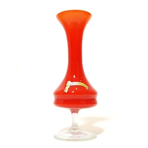 Vintage OPALINA FIORENTINA Red & Clear Glass Vase, Italian Flower Vase 1960s 60s Labelled Unique Vase, Italy Art Glass Mid Century Modern