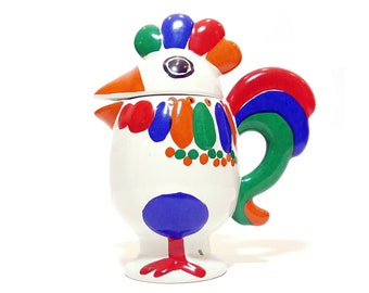 Vintage Ceramic Chicken Sculptural Teapot Coffee Pot, Rooster Folk Art Figural Cute Tea Pot, Postmodern Mid Century Modern Memphis Style 70s