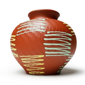 Vintage Klinker Ceramic Vase 65-12 Abstract Decor, Handmade WGP West German Pottery Art, Mid Century Modern 1960s 60s Bauhaus Modernist