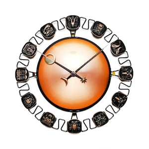 Mid Century JUNGHANS Ato-Mat ZODIAC Wall Clock / Vintage Starburst Space Age Clock Star Signs / MCM Modern Modernist Design 1960s 60s Quartz