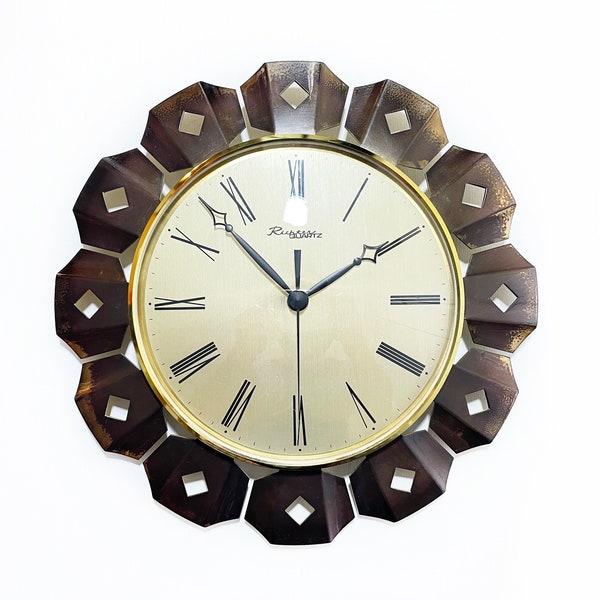 Mid Century Modern Richter Wall Clock Unique, Vintage Sunburst Clock 1950s Quartz Germany Brass Clock Brutalist Starburst Clock Wall Decor