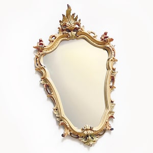 Antique Rococo Baroque Wall Mirror, French Italian Neoclassical Cream Gold Mirror Wall Decor,  Luxury Boudoir Bedroom Wall Hanging Mirror